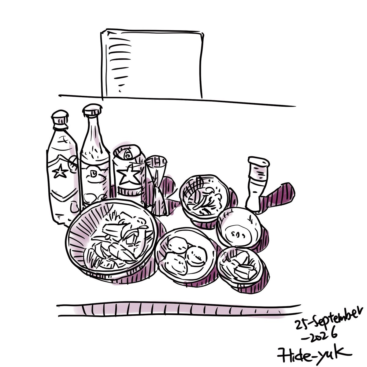 hidebosan's tweet photo. latihan. makan malam pada hari ini. 今日の夕食。 #sketsapen #pensketch  #sketch #clipstudio #makanan https://t.co/YkCmn26DlJ