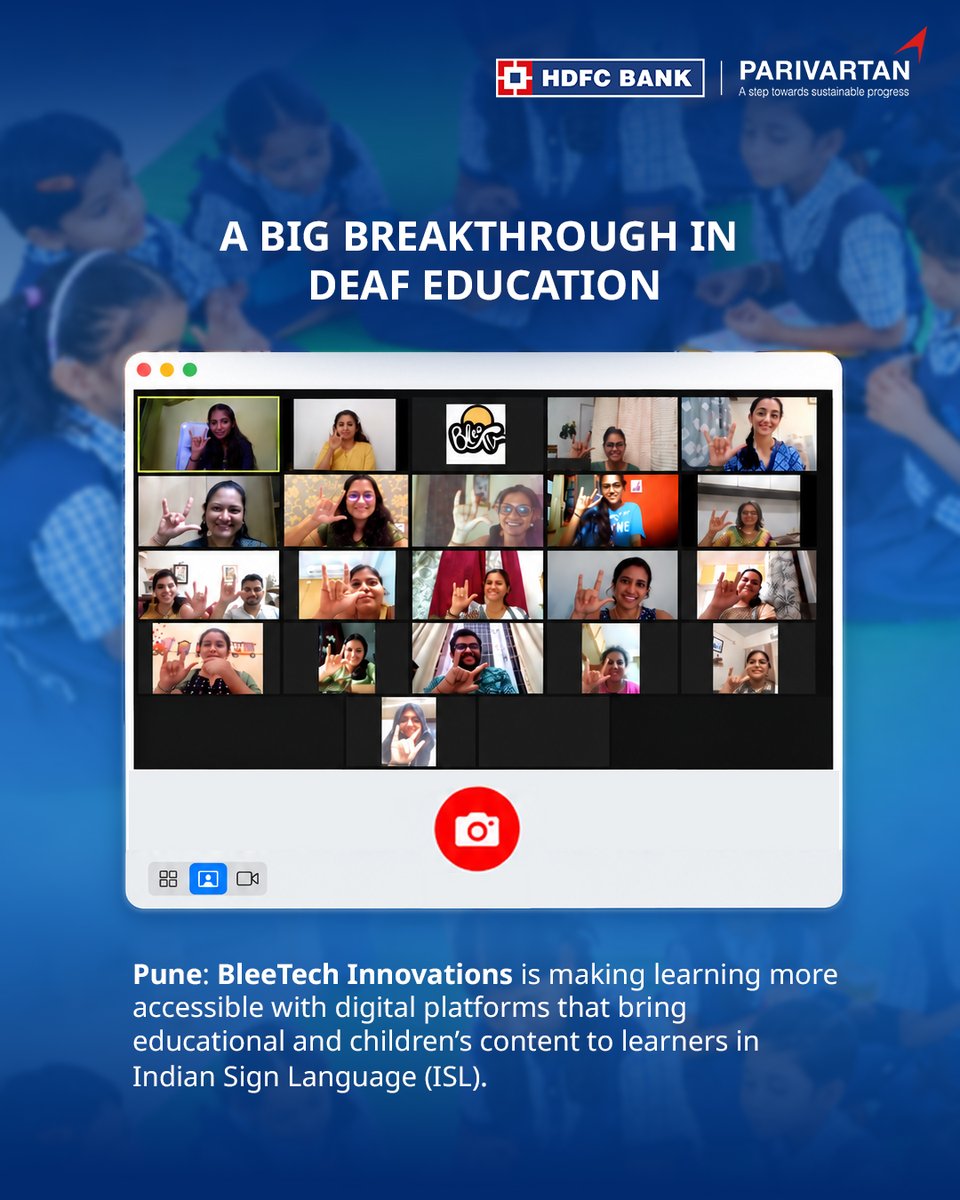 HDFCBankCSR's tweet photo. Founded by MIT alumni, BleeTech’s BleeTV and BleeTV Library are helping make inclusive learning a reality.

More access. More learning. Fewer barriers.

#HDFCBank #Parivartan #Learning #SmartEd #SignLanguage #Initiaitive #Impact https://t.co/GkjBigKZZm