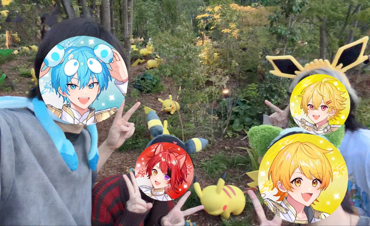 sabudei0303's tweet photo. ポケパーク行ってきた‼️‼️‼️

急遽来てくれたやなと
運転してくれたあきらさん
サイズ感がポケモンの莉犬くん https://t.co/PpgA6CFroP