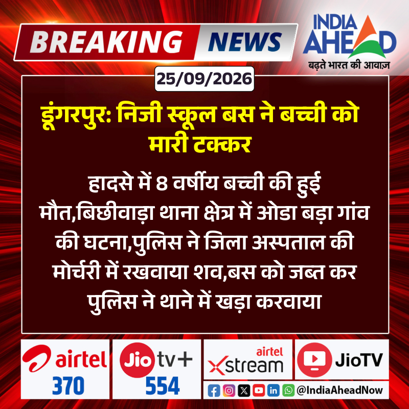 IndiaAheadNow's tweet photo. #Dungarpur : निजी स्कूल बस ने बच्ची को मारी टक्कर
#Dungarpur #Bichhiwara #RoadAccident #SchoolBus #Rajasthan #IndiaAhead @DungarpurP https://t.co/Iiuh8dgTwm