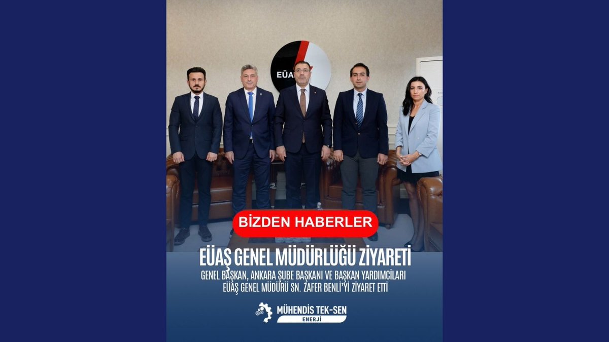 MuhTekEnerji's tweet photo. EÜAŞ GENEL MÜDÜRLÜĞÜ ZİYARETİ

Mühendis Tek-Sen Enerji olarak, EÜAŞ Genel Müdürü Sayın Zafer BENLİ ile bir araya geldik.

Görüşmede başta Koruyucu Giyim Hakkı, Ünvan Değişikliği Sınavı ve Lojman Tahsisi olmak üzere, EÜAŞ’ta görev yapan mühendis ve teknik personelin çalışma hayatına ilişkin talep, beklenti ve çözüm bekleyen konular değerlendirildi.

Görüşmeye; Genel Başkanımız Mümin GÜLER, Ankara Şube Başkanımız Semih KOSER, Ankara Şube Başkan Yardımcımız Aykut ZEDELİ ve EÜAŞ İşyeri Temsilcimiz Demet Doğru KARĞI

katılım sağladı.

Çalışanlarımızın hak ve taleplerini doğrudan muhataplarına iletmeye, çözüm süreçlerinin takipçisi olmaya devam edeceğiz.

Nazik kabulleri ve yapıcı görüş alışverişleri için EÜAŞ Genel Müdürü Sayın Zafer BENLİ’ye teşekkür ederiz.

Mühendis ve teknik personelin sesi artık daha gür!

🌐 https://t.co/yCZtwXcMoz

#MühendisTekSenEnerji #EÜAŞ #Mühendis #TeknikPersonel #KoruyucuGiyim #ÜnvanDeğişikliği