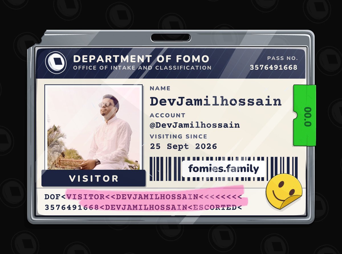 DevJamilhossain's tweet photo. visiting the department of fomo. no case yet. must be escorted at all times. @FomiesNFT https://t.co/9Vjmw4lyYy