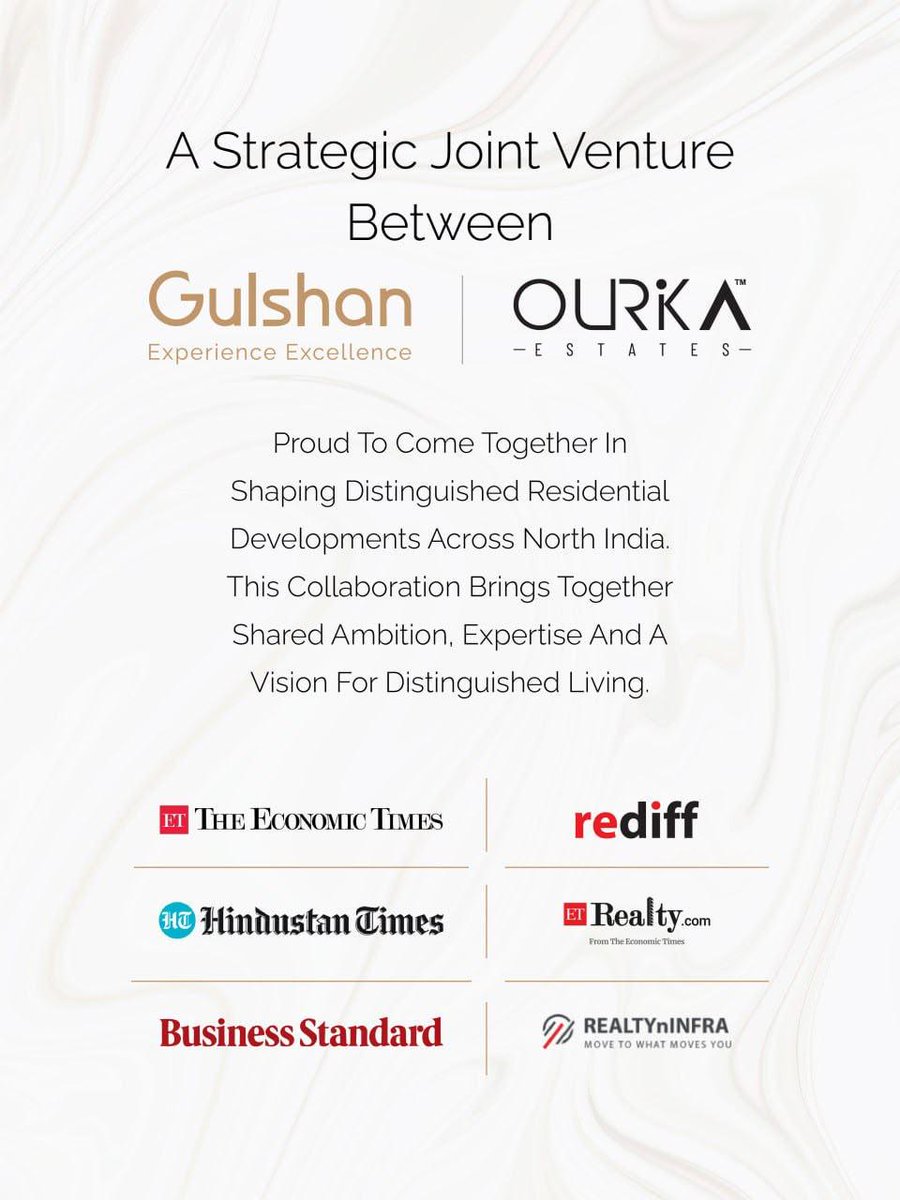 ourikaestates's tweet photo. #GulshanGroup &amp;  #OurikaEstates — a strategic joint venture bringing together experience, expertise &amp; ambition to shape distinguished residential developments across North India.
A partnership built on ambition. A vision built for tomorrow.
#Partnership #RealEstate #news https://t.co/DSkKcd8rcM