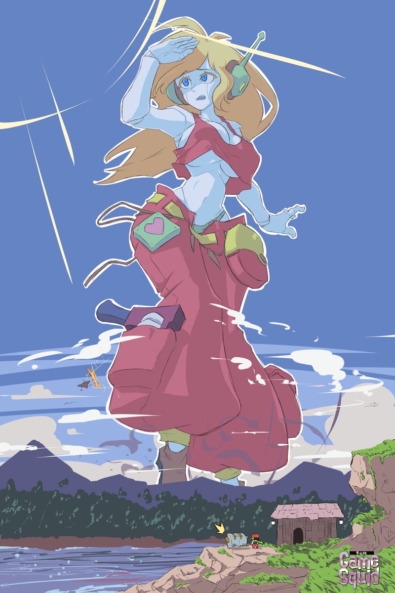 _GameSquid's tweet photo. One more doodle for the month. Curly Brace. Them no more #CaveStory stuffs after this.
Enjoy her trying to find her way back to Quote and Balrog after she was made huge because reasons.

I did another run of #洞窟物語 recently, and yeah. It's still fun. Also just as stupidly difficult on occasion.

#Giantess #巨大娘 #BigBreasts #巨乳
(I decided to have a location of 'Jenka's Nightmare' as the basis.)