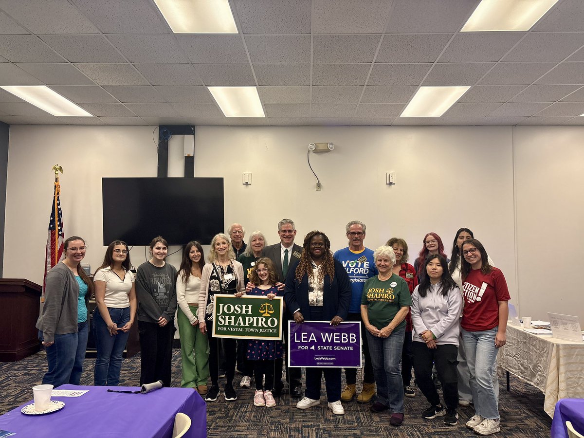 leawebbforny's tweet photo. Thank you to everyone who joined Josh Shapiro and me last night for our Vestal stop on the People Powered Tour. It was a great turnout, and I loved getting to spend the evening talking with people who care deeply about where our community is headed. https://t.co/o8ZlIjWF7x
