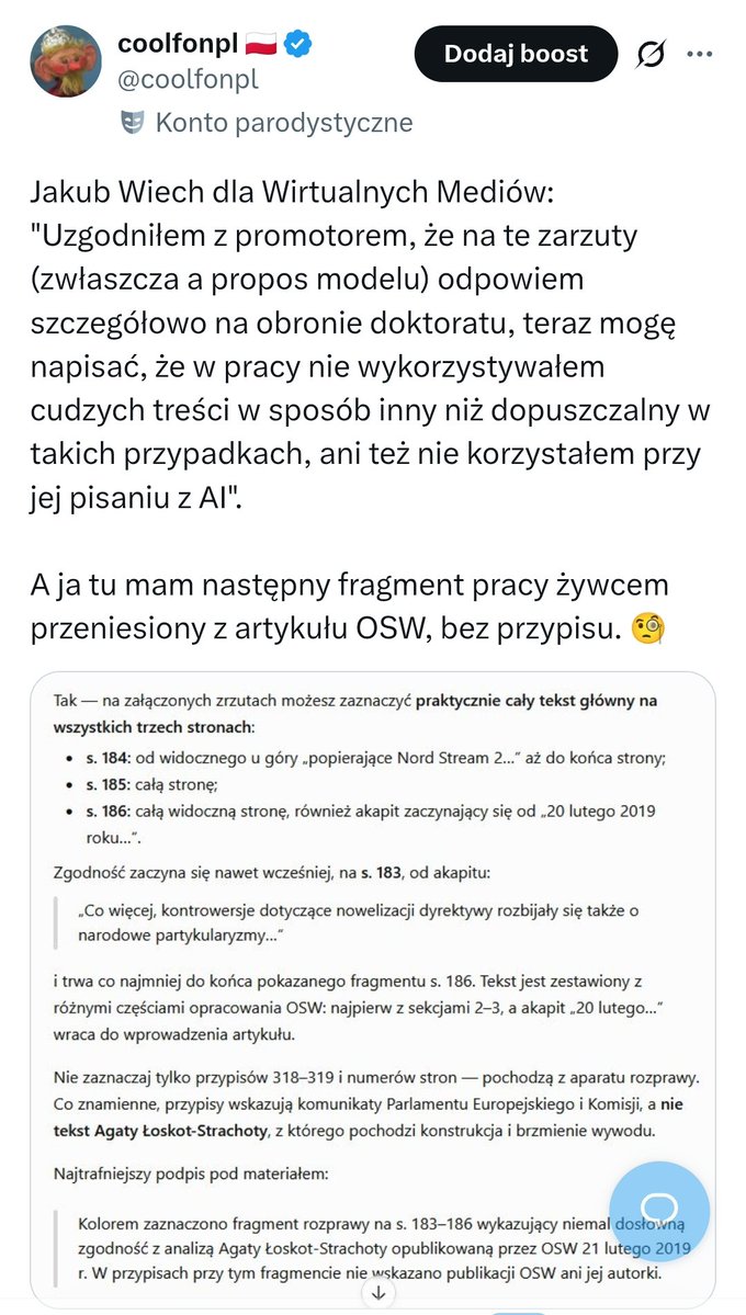 coolfonpl's tweet photo. Ośrodek Studiów Wschodnich wprost oskarżył Jakuba Wiecha o plagiat.

O sprawie informowałem jako pierwszy, ponad tydzień temu 😁 https://t.co/geKoSuD8pI