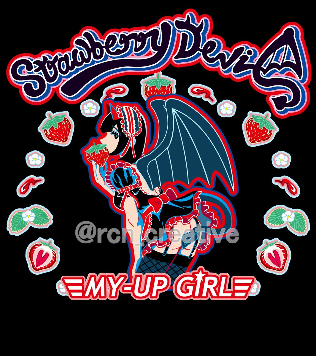 rcn_creative's tweet photo. オリジナルＴシャツデザイン
『ストロベリーデビル』
尻がポイント😎　可愛い？
#イラスト　#デザイン https://t.co/OEZ6GfZXlH