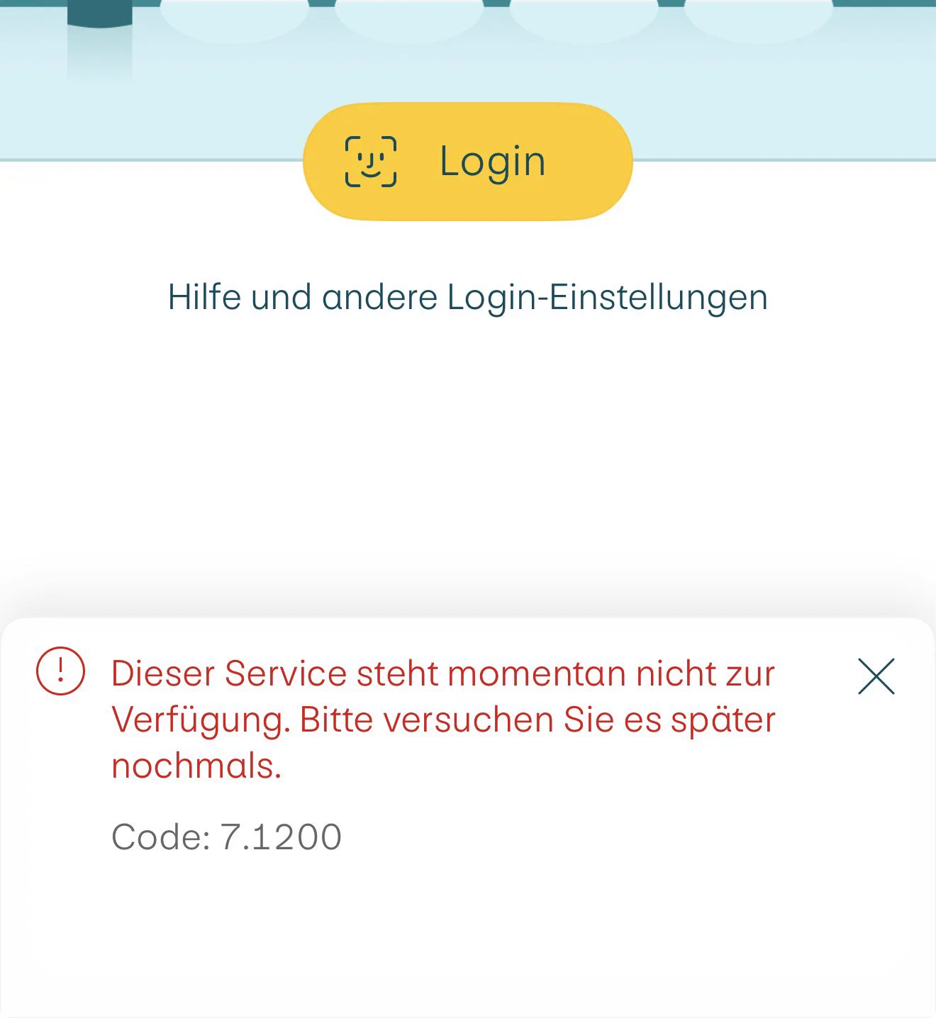 PostFinance Fehlermeldung