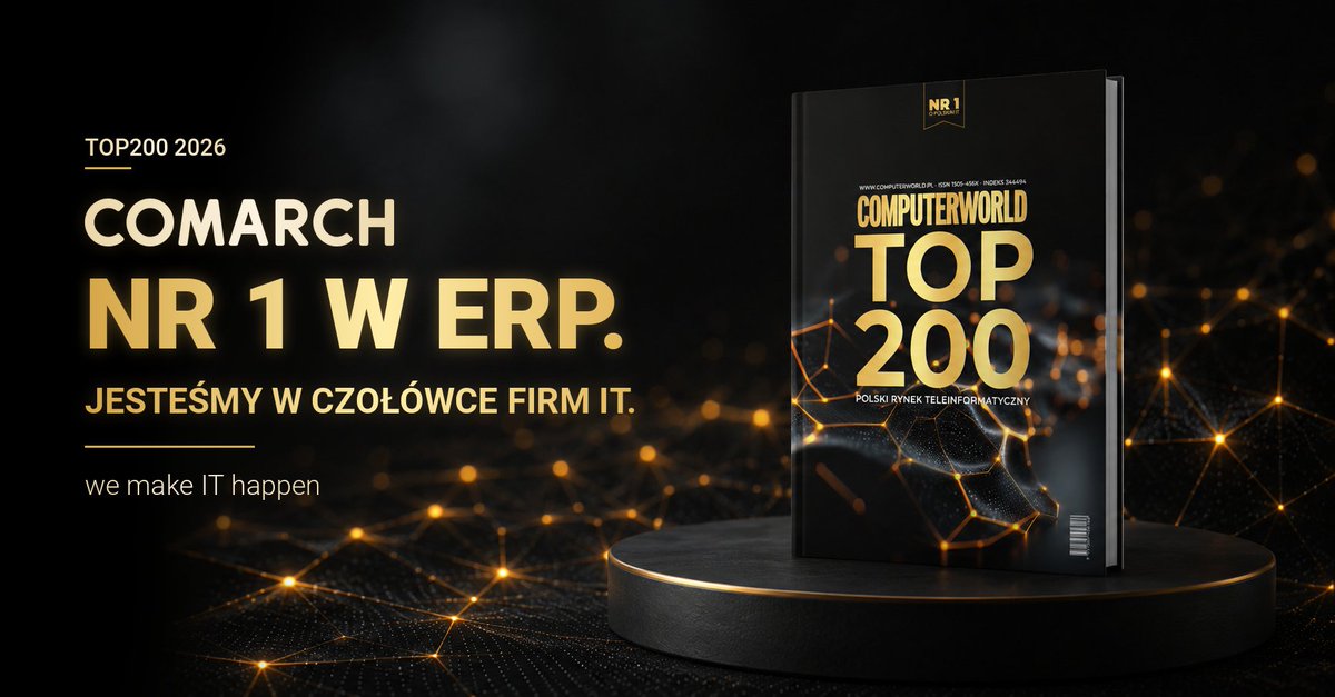 ComarchGroup's tweet photo. 🚀 Comarch po raz kolejny numerem 1 na rynku systemów ERP w Polsce!

Najnowszy raport Computerworld TOP200 potwierdza pozycję Comarch jako największego dostawcy systemów ERP w Polsce.

➡️W 2025 roku osiągnęliśmy ponad 581 mln zł przychodów ze sprzedaży systemów ERP, co oznacza wzrost o 10% rok do roku. 

To dla nas coś więcej niż miejsce w rankingu. To potwierdzenie, że polskie firmy – od sektora MŚP po duże organizacje – potrzebują technologii, która nie tylko porządkuje dane i procesy, ale realnie pomaga prowadzić biznes.

🗨️– Pierwsze miejsce w raporcie TOP200 po raz kolejny potwierdza, że polskie przedsiębiorstwa chętnie wybierają sprawdzoną i rozwijającą się myśl technologiczną. Nasze systemy ERP stale rozwijamy w oparciu o najnowsze trendy, ze szczególnym uwzględnieniem cyfryzacji, automatyzacji i sztucznej inteligencji – mówi Zbigniew Rymarczyk, wiceprezes Comarch i dyrektor sektora ERP.  

Na tym nie kończą się dobre wiadomości. Zajęliśmy https://t.co/gvzY3mAa7Q.:
🥈 2. miejsce wśród największych eksporterów rozwiązań IT
🥈 2. miejsce wśród dostawców usług integracyjnych
🥈 3. miejsce wśród dostawców oprogramowania na zamówienie

Za tymi liczbami stoją przede wszystkim ludzie, klienci i partnerzy, z którymi wspólnie rozwijamy cyfrowy biznes.
Dziękujemy za zaufanie i nie zatrzymujemy się!. 🚀

#Comarch #ERP #AI #ComarchERP #ComputerworldTOP200 #DigitalTransformation #ArtificialIntelligence #Biznes @ComputerworldPL