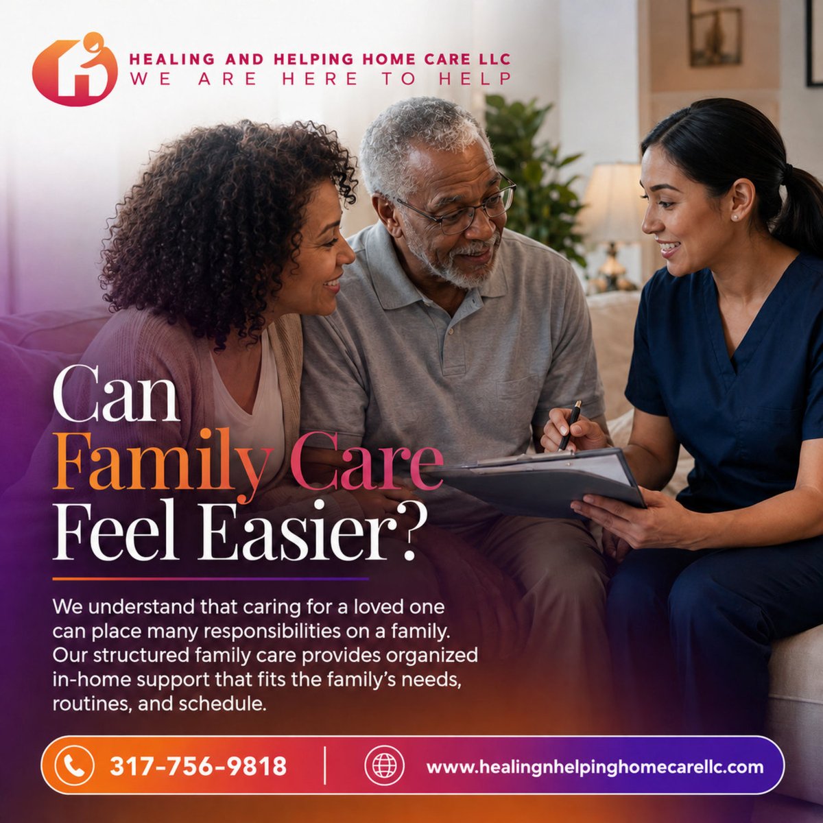 healinghelping2's tweet photo. We know family members often want to provide everything for someone they love, but daily care can become difficult to manage alone. ❤️ Our structured family care offers organized support that works around the family’s routine and needs. 🏡

 Contact us today📞

#IndianapolisIN https://t.co/N3ZSWUfoYh
