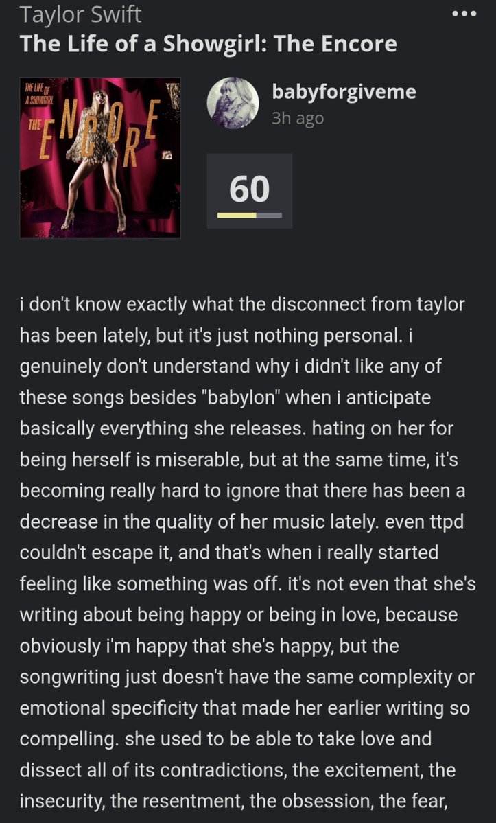 VaelisFox's tweet photo. i just saw this review on AOTY and i gotta say unfortunately i totally agree https://t.co/z5j54Kwz91