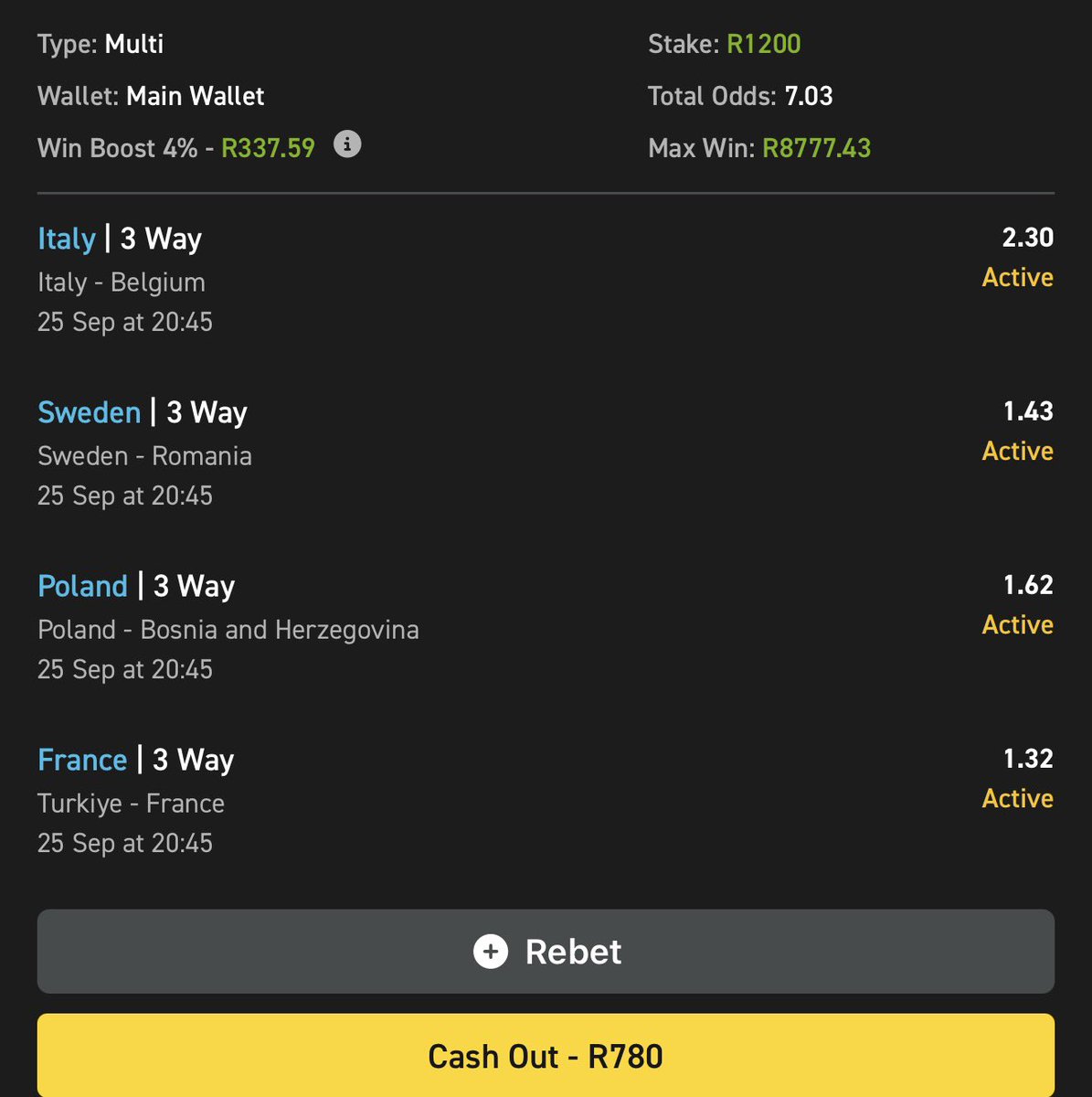 Jeremiah_b_off's tweet photo. Easybet ticket | Rent money😂 ✅

4 legs 🦵 

⌚️kick off: 20:45

7 odds 💪🏿

📍Booking code: 03-332192

Sign up and get R50 signup bonus: https://t.co/cWgr8Xpy1c

Promo code: Jeremiah50

18+ T&amp;Cs apply https://t.co/S60WWCPG9C