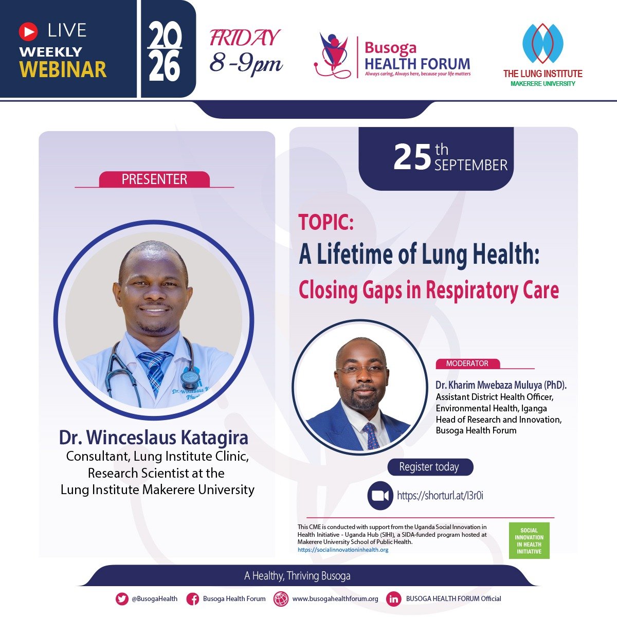 Lung_Institute's tweet photo. Today is #WorldLungDay. Join Dr. @katswincey and the @BusogaHealth tonight at 8:00 PM for an insightful webinar on lung health. Don't miss out on expert tips to protect your breathing. 
Register in advance:
https://t.co/8ZqhZvwDLy
@brucekirenga @ikimuli2020 @EuroRespSoc @BALRcommunity @LungAssociation @aluk_research @MORDECAI1992 @Jackynakabira @rnantanda @Paeduganda @ElectDrFrankHQ @UMAED1 @UMA
