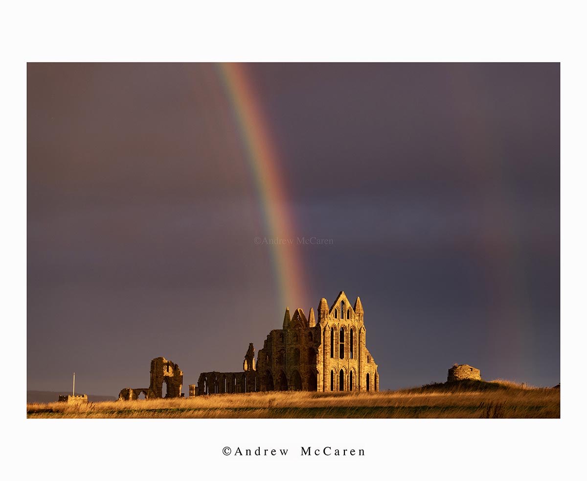 AndrewMcCaren1's tweet photo. I have photographed Whitby Abbey hundreds of times over the years but have never seen this before! A rainbow formed this morning not long after sunrise and hit straight onto the Abbey. https://t.co/uLwtutu9lw