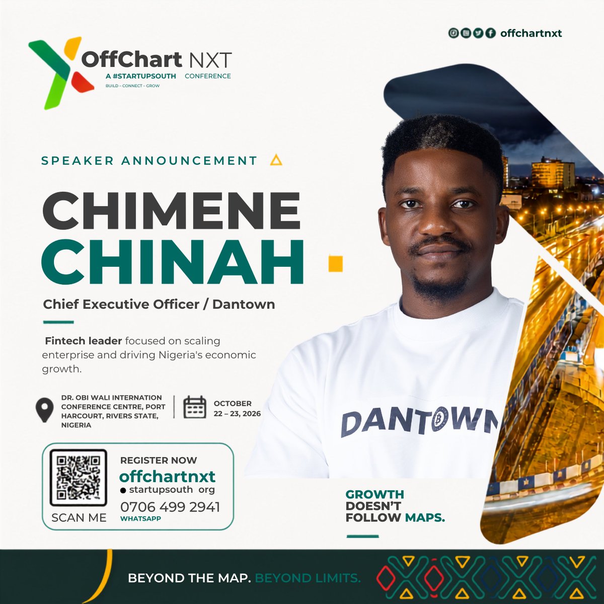 StartupSouthNg's tweet photo. Chimene Chinah, CEO of Dantown, joins OffChart NXT 2026 as a speaker. 🚀

Join us Oct 22–23 in Port Harcourt to hear his insights on scaling fintech in emerging markets.

Grab your tickets here: [link removed]

#OffChartNXT #Fintech #Growth https://t.co/mNnGSeNExR
