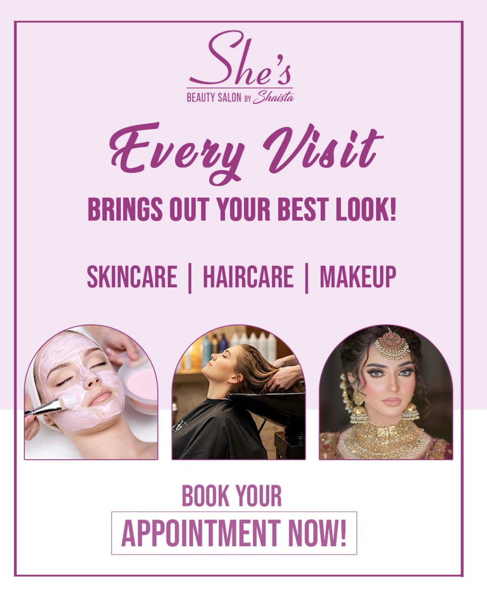 ModestaSoujo's tweet photo. Elegance begins at She’s Salon. From glowing skincare to flawless makeup and perfect hair, relax and let your beauty shine. Book your appointment
(021) 34512999 | +92 343 4599090 https://t.co/Up8rfkttz7