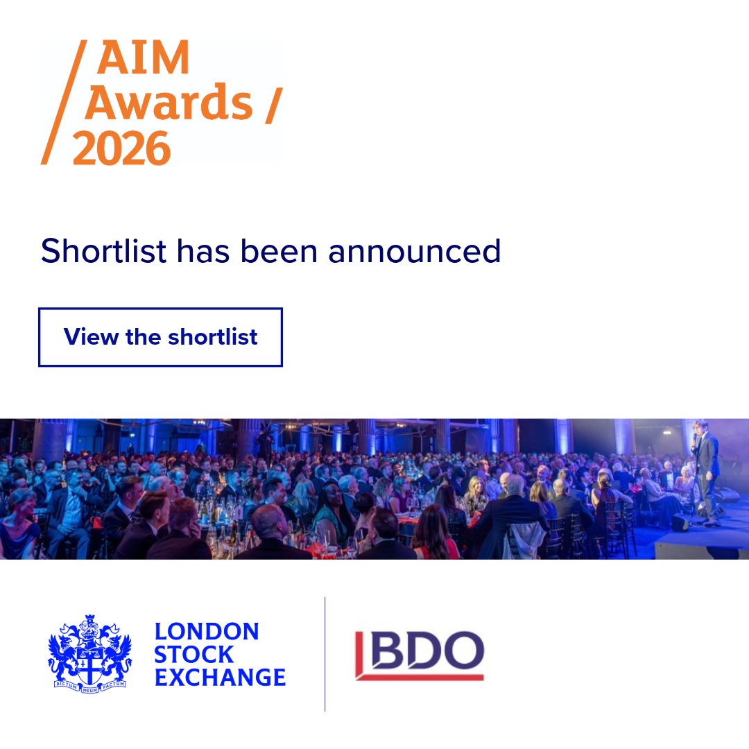 LSEplc's tweet photo. Shortlist announced! 🏆

Congratulations to all those shortlisted for the AIM Awards 2026. We look forward to recognising the companies making their mark across the AIM community.

View list: https://t.co/D1U4gqvHWI

#AIMAwards2026 #AIM https://t.co/wA4hqmwxfN