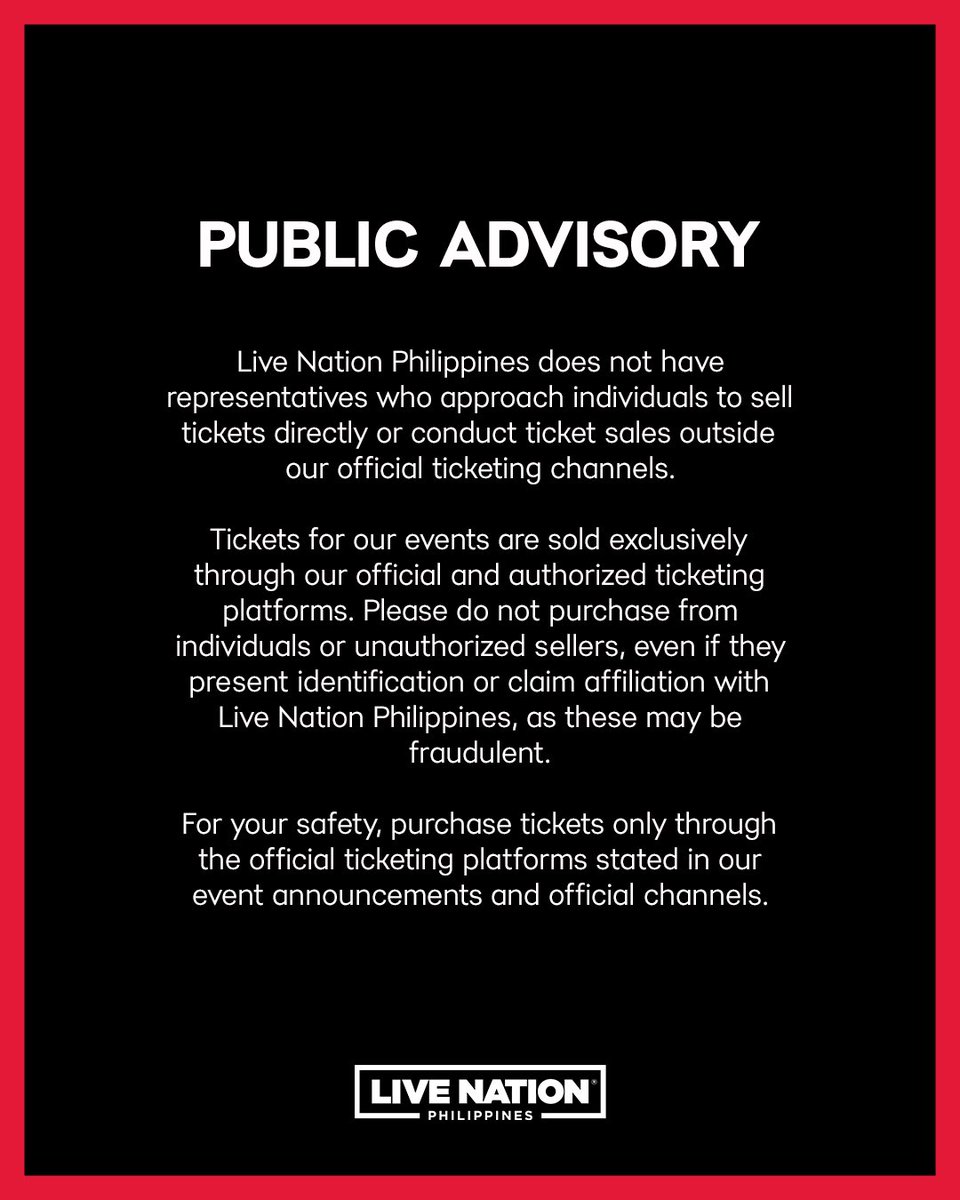 livenationph's tweet photo. IMPORTANT ADVISORY ❗️ https://t.co/tENLZVcPuB
