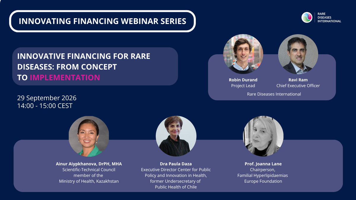 irdirc's tweet photo. 📣 RDI Webinar: Innovative Financing for Rare Diseases.

Join the final webinar session, as experts explore how financing solutions can move from concept to implementation. 

🗓️ 29 Sept | 14:00 CEST 
👉https://t.co/Pw5SKcLYrR https://t.co/QmzzC54TmO