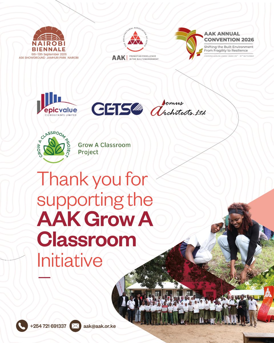 Arch_KE's tweet photo. We extend our sincere gratitude to Epic Value Consultants LTD, Getso Consultants, and Domus Architects LTD for making the AAK Grow A Classroom Initiative a success. 

Your support has gone beyond building a classroom, you have planted a seed of hope, sustainability, and opportunity for the next generation.