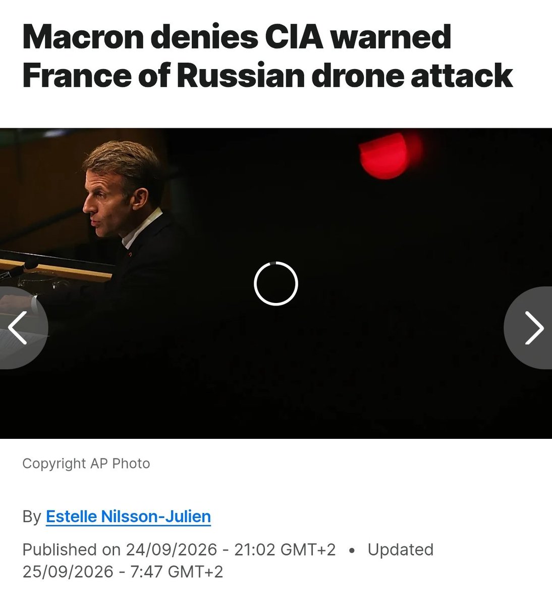 battleforeurope's tweet photo. What a shit show. After the Italian defence minister, even Macron himself calls bs on the “CIA report” about “Russia’s plan to use drones against Italy, France and Spain”. At this point one has to wonder if a CIA report even exists — i.e., if the Americans just made up the story and then fed it to well known propaganda rag El Mundo — or if the “journalist” @xaviercolas literally made the story up himself.