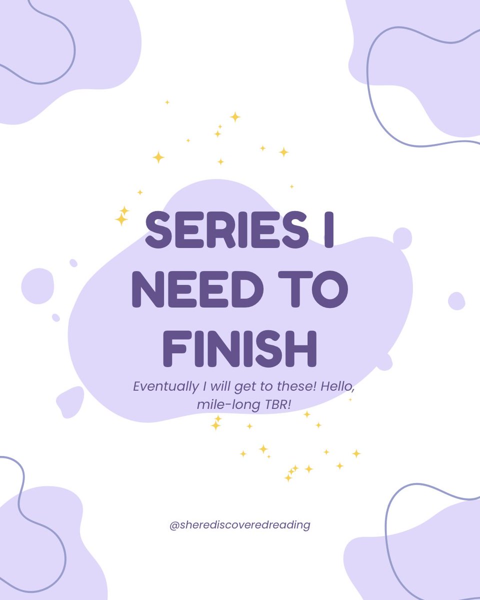 BilliSumask4u's tweet photo. Series I need to finish: Part 1! I have so many unfinished series, but limited patience for Canva. I’ll forget to continue if the series isn’t complete, lose interest after anything less than 5 stars, or wait until I’m “in the mood. ” Anyone else? https://t.co/dtcHuePu5d