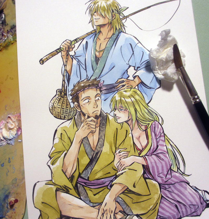 agahariya's tweet photo. そろそろおじちゃんが描きたくて
幻想水滸伝のタイ・ホー描くぞ！となった後に
キンバリー姉さん欲しいよなぁ…と思い
あ、漁師組でいこう😄

幻想水滸伝のリメイク遊ぶ時間ないよォー https://t.co/wSyRIqo32Z