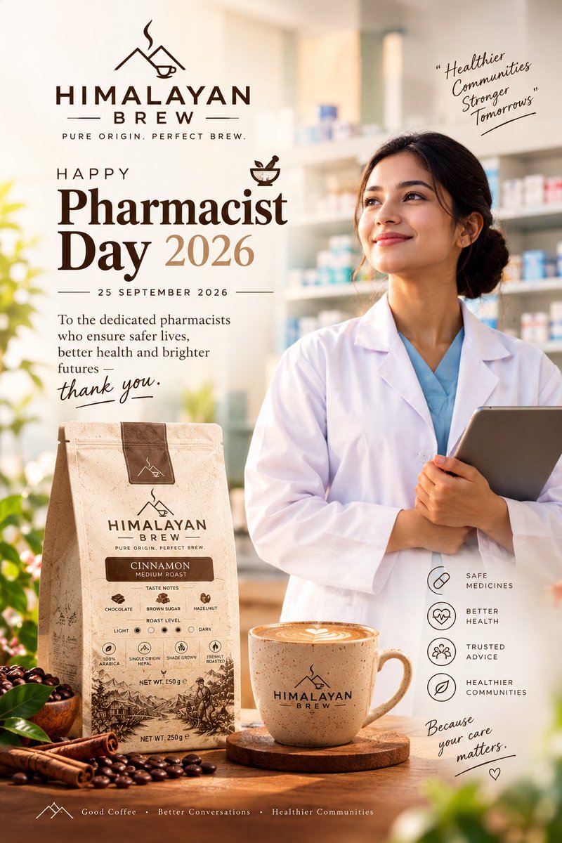 Brew_himalayan's tweet photo. Happy Pharmacist Day 2026 💊☕

To the pharmacists who turn knowledge into care,
dedication into trust, and every prescription into a step toward better health.

Today, we celebrate your commitment to safer medicines, healthier communities, and brighter tomorrows.

Thank you https://t.co/YgMcq2VXhR