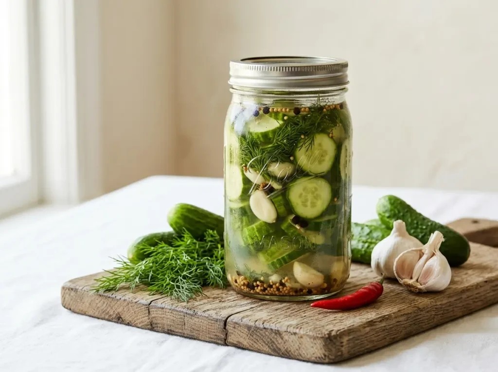 ElaneHacke2e7's tweet photo. Crunchy refrigerator pickles start with crisp cucumbers soaked in ice water for 15 minutes. Use a 1:1 vinegar-to-water brine with mustard seeds, dill, and garlic. Taste before pouring; it should be extra salty and sour. https://t.co/p9GLx8A9H7