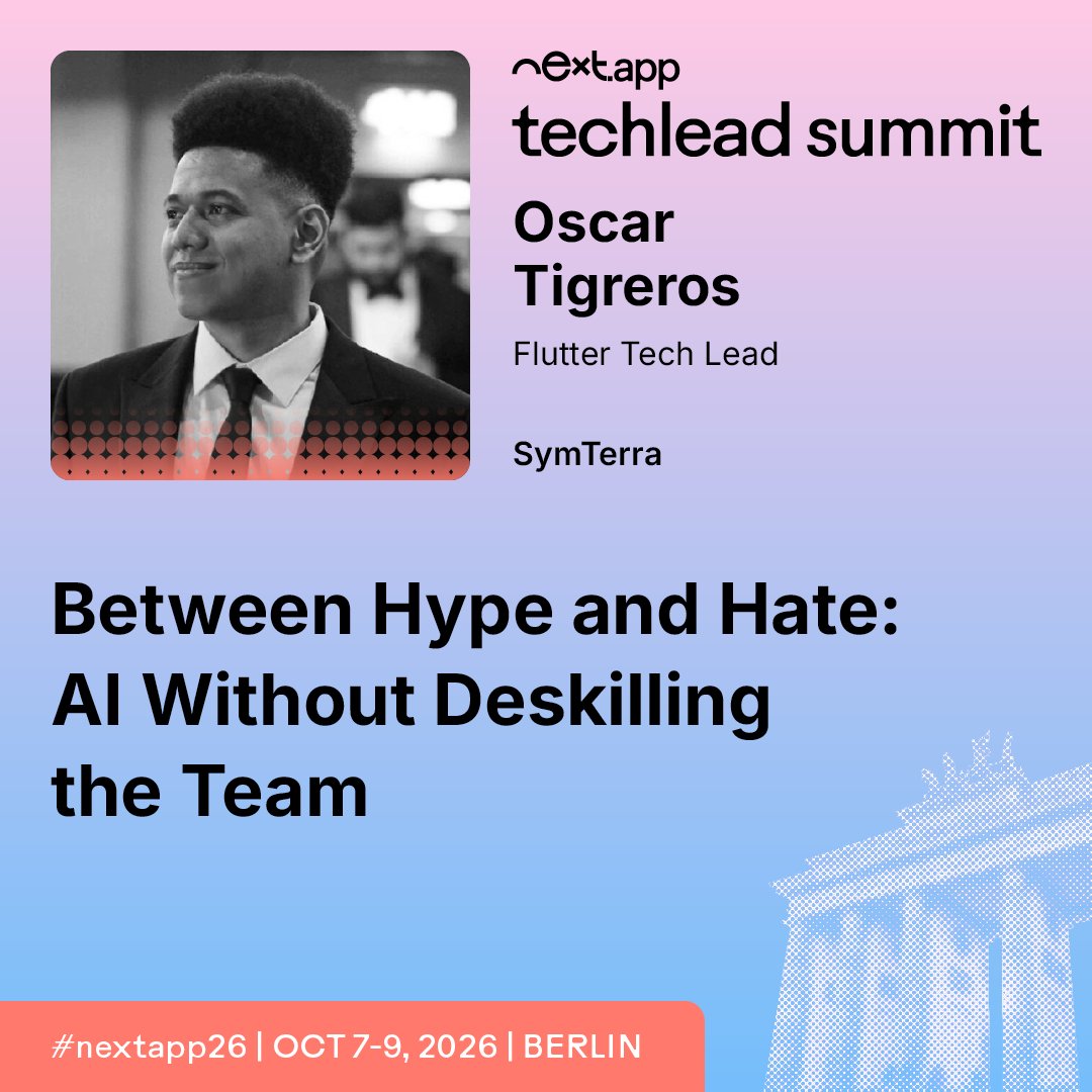 nextappdevcon's tweet photo. AI adoption is deskilling teams. Most leaders aren't addressing it. 🤔
Oscar Tigreros shares how to adopt AI without losing your team's edge at next·app devCon Berlin.
Learn more: https://t.co/wdRY63F5x6
#nextapp26 #TechLeadership https://t.co/njQOGud19U
