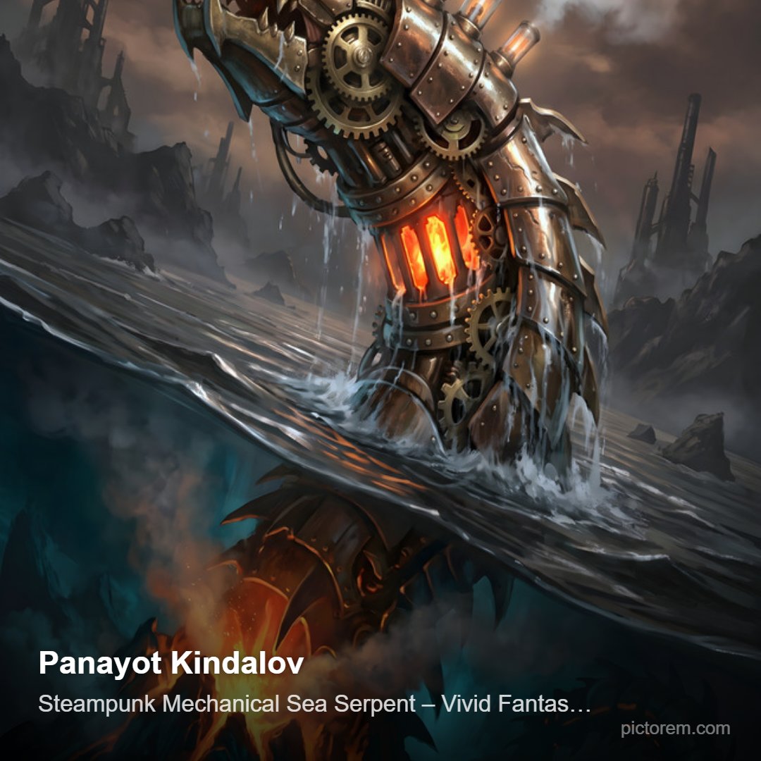PKindalov's tweet photo. Dive into the fantastical world of Panayot Kindalov's "Steampunk Mechanical Sea Serpent," a vivid sci-fi art print that will transform your space. #SteampunkArt #FantasyArt Get yours: https://t.co/FNAa6RLLqF https://t.co/5BApI4r3WP