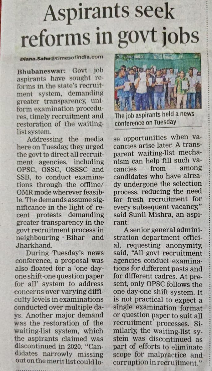HelpforusunilRd's tweet photo. #ExamReforms #Odisha
@CMO_Odisha @SecyChief @MahalingMukesh
@SamalManmohan7 @PrithivirajBJP
@sarojpofficial
@IPR_Odisha
@pgpaodisha
@suryabanshibjp
@BibhutiJena93
@SampadSwainBJP
@drpkpanigrahy
@mpnabamajhi
@suramapadhybjp
@GokulanandaBJP
@otvnews
@timesofindia
@IndianExpress
@SakalaNews
@NEWS7Odia
@News18Odia
🙏 ଓଡ଼ିଶା ସରକାର ଓ ସମସ୍ତ ନିଯୁକ୍ତି ସଂସ୍ଥାଙ୍କୁ ନମ୍ର ଅନୁରୋଧ
#OSSC #OSSSC #SSB #OPSC #OUSSSC
ସମସ୍ତ ପ୍ରାର୍ଥୀଙ୍କ ପାଇଁ ସ୍ୱଚ୍ଛ, ନିରପେକ୍ଷ, ସମୟୋପଯୋଗୀ ଓ ପ୍ରାର୍ଥୀ-ଅନୁକୂଳ ନିଯୁକ୍ତି ବ୍ୟବସ୍ଥା ସୁନିଶ୍ଚିତ କରାଯାଉ।

🔹  Offline/OMR ପରୀକ୍ଷା କରାଯାଉ।
🔹 One Day – One Shift – One Question Paper ବ୍ୟବସ୍ଥା ଲାଗୁ କରାଯାଉ।
🔹 Waiting List ବ୍ୟବସ୍ଥା ପୁନଃ ଲାଗୁ କରାଯାଉ।
🔹 Prelims → Mains ଅନୁପାତ 1:15 କିମ୍ବା ଅଧିକ କରାଯାଉ।
🔹 ନିଯୁକ୍ତି ପ୍ରକ୍ରିୟା ସମୟବଦ୍ଧ ଓ ସ୍ୱଚ୍ଛ ରଖାଯାଉ।
🔹 ପ୍ରତିମାସ ନିଯୁକ୍ତି କ୍ୟାଲେଣ୍ଡର ପ୍ରକାଶ କରାଯାଉ।
🔹 ପ୍ରତ୍ୟେକ ପରୀକ୍ଷାରେ ଘୋଷିତ Syllabus ଠିକ୍ ଭାବେ ଅନୁସରଣ କରାଯାଉ।
🔹 ସମସ୍ତ ପ୍ରଶ୍ନ ଘୋଷିତ Syllabus ମଧ୍ୟରୁ ହିଁ ଆସିବା ସୁନିଶ୍ଚିତ କରାଯାଉ।
🔹 Syllabus ବାହାର ର ପ୍ରଶ୍ନ ଯୋଗୁଁ ପ୍ରାର୍ଥୀମାନେ ଯେପରି ଅସୁବିଧାରେ ନ ପଡ଼ନ୍ତି, ସେଥିପାଇଁ ଦୃଢ଼ ମାନଦଣ୍ଡ ରହୁ।
🔹 ପ୍ରଶ୍ନପତ୍ରର Question Standard ଓ Quality ନିର୍ଦ୍ଧାରିତ ମାନଦଣ୍ଡ ଅନୁଯାୟୀ ରଖାଯାଉ।

ଏହି ସଂସ୍କାରଗୁଡ଼ିକ ଲକ୍ଷ ଲକ୍ଷ ପ୍ରାର୍ଥୀଙ୍କୁ ସମାନ ସୁଯୋଗ, ସ୍ୱଚ୍ଛତା ଓ ନ୍ୟାୟସଙ୍ଗତ ନିଯୁକ୍ତି ପ୍ରକ୍ରିୟା ପ୍ରଦାନ କରିବାରେ ସହାୟକ ହେବ। 🙏
#ExamReforms #Odisha #FairRecruitment #Aspirants
ସୁନୀଲ କୁମାର ମିଶ୍ର
୯୭୭୬୮୪୨୬୭୨