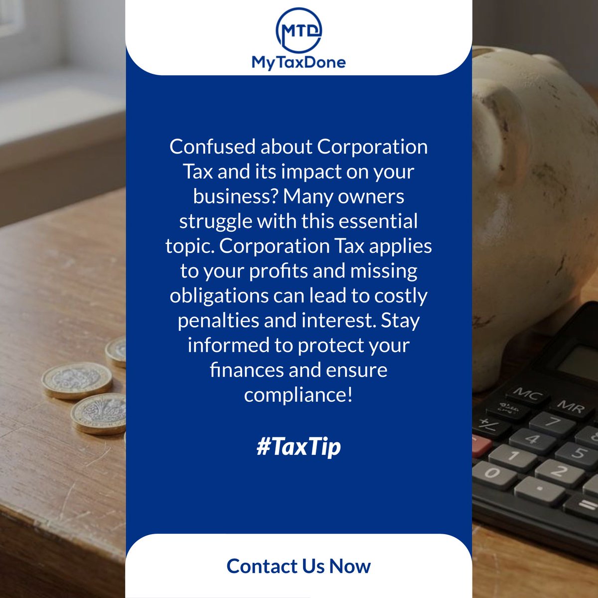 mytaxdone's tweet photo. Confused about Corporation Tax? 🤔 It's levied on your company's profits! MyTaxDone can help you understand obligations, file returns, and meet deadlines. Contact us! 📞✨
👉🏻 Find out more at: https://t.co/v1ecTGeKbc. https://t.co/zqbDiQdb1c