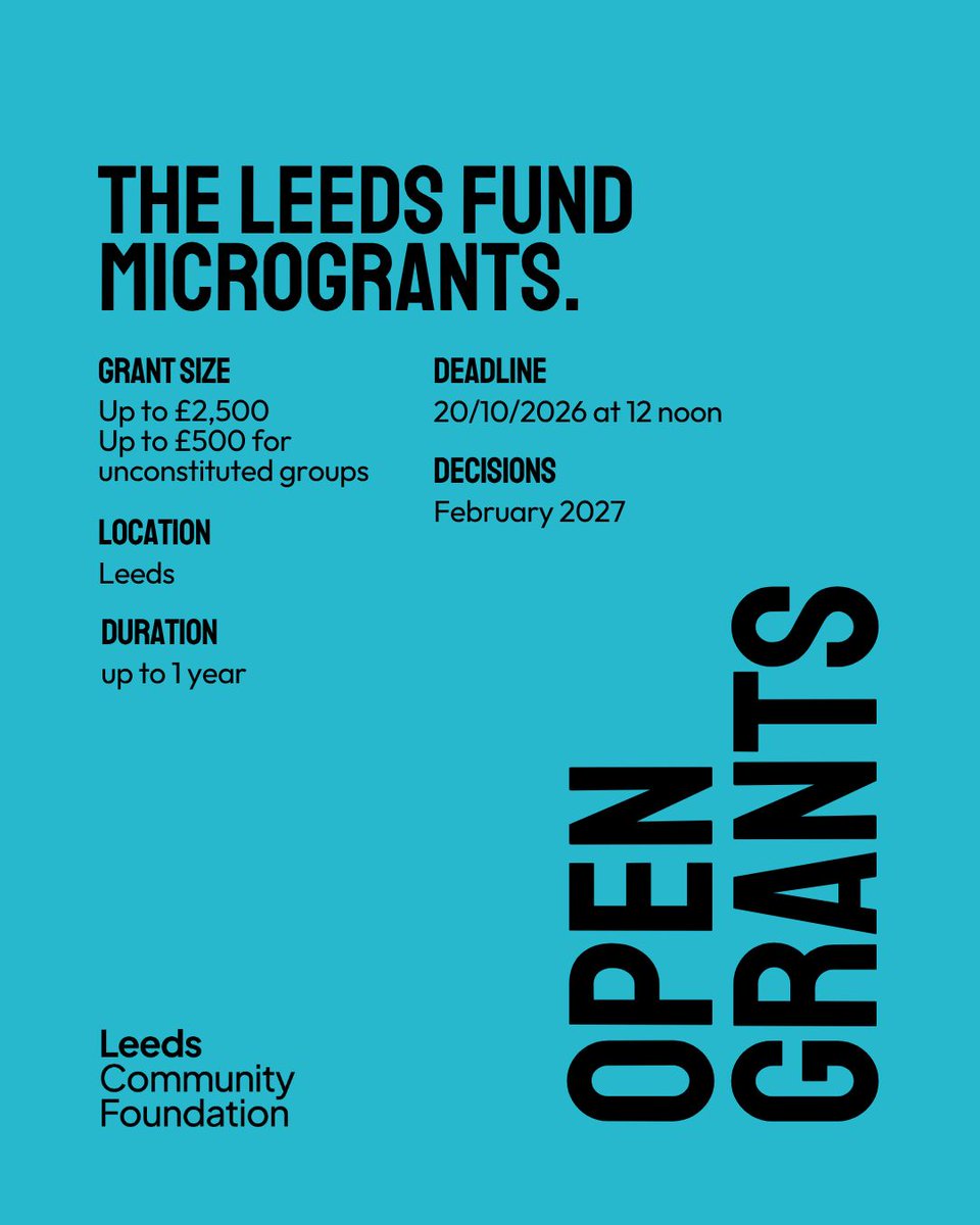 LeedsCommFound's tweet photo. Take a look at our open grants to see if there's funding that might work for you 👇 

1️⃣ The Hannah Corne Green Futures Fund
2️⃣ Jimbo’s Fund
3️⃣ The Leeds Fund Small grants
4️⃣ The Leeds Fund Microgrants

Learn more about each programme on our website 👉 https://t.co/b66CevCnSm https://t.co/u6TiONw33s