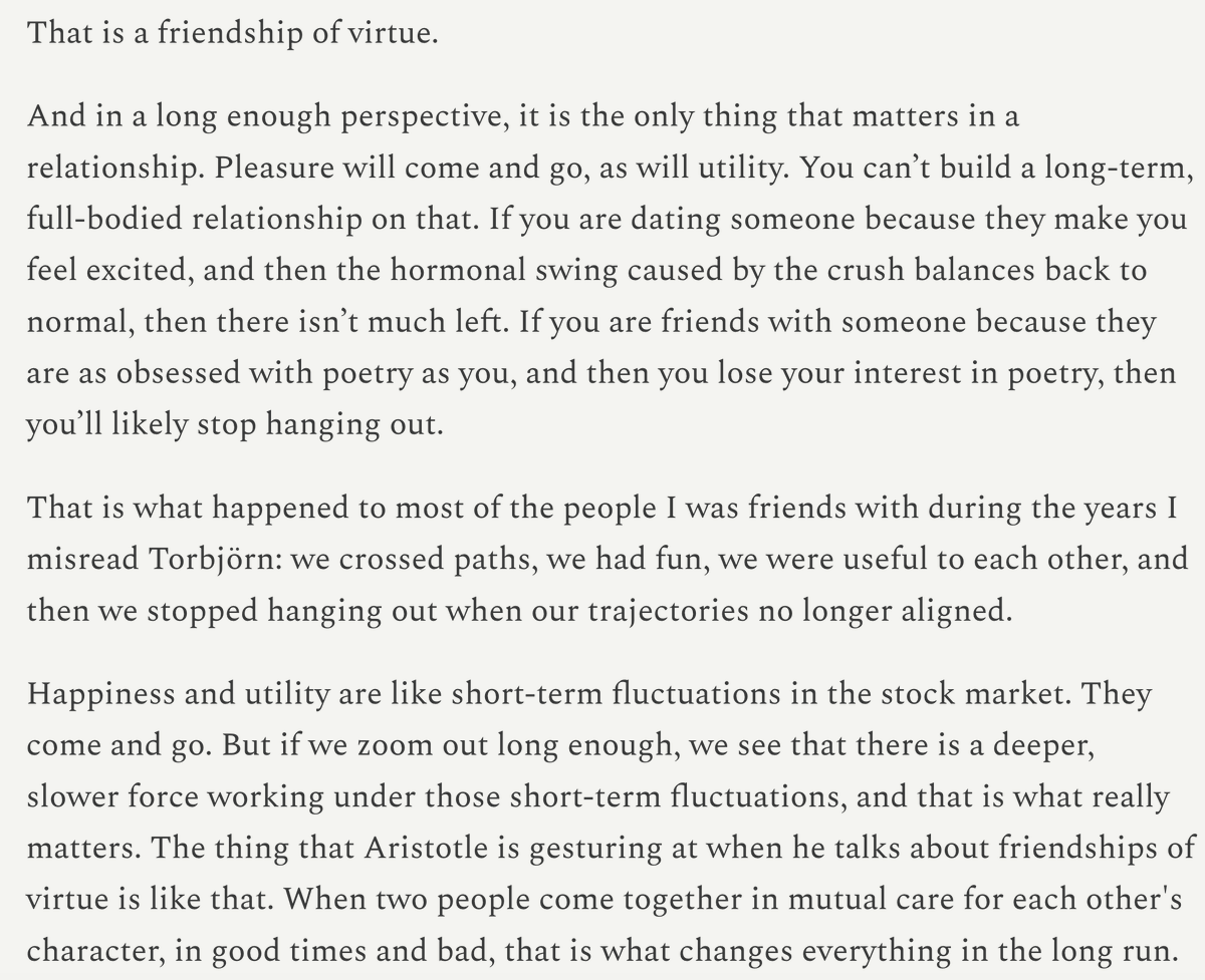 sudoher's tweet photo. A friend sent me this article and said Substack is for people like me, the solitary type. One particular line about happiness and utility being short-term fluctuations in the stock market really stayed with me. It brought back fond memories of people I have known for years, some personally, others professionally. The people I hadn't thought about in a long time. And it left me strangely nostalgic. 

And maybe that's the thing about life. Sometimes what we think we missed was right in front of us. We just weren't looking at it the right way.