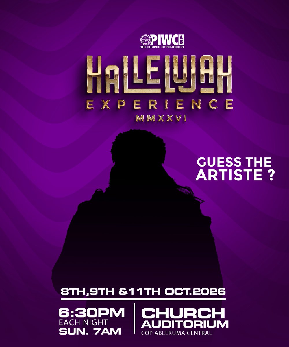 Piwcab's tweet photo. Our biggest mystery yet ✨
Can you guess who’s joining us at the Hallelujah Experience — FRESHNESS EDITION?
Take your best shot below in the comment section 👇🏾😂
Who do you think it is? 👀🔥
#FreshnessEdition
#halex26
#FreshnessInHisPresence
#WeCameToPraise
#HallelujahWePraise https://t.co/0Ij3eqNsOz