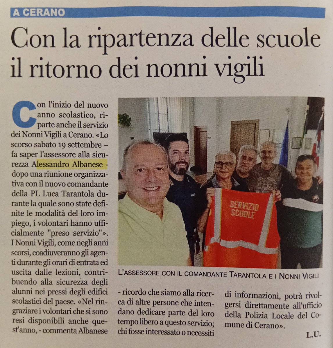 Alessan67153720's tweet photo. Grazie ai #NonniVigili volontari per l'importante servizio alla comunità. #25settembre #Cerano #Piemonte #PoliziaLocale #LAzione #stampadiocesana https://t.co/Fe4VKusnP7