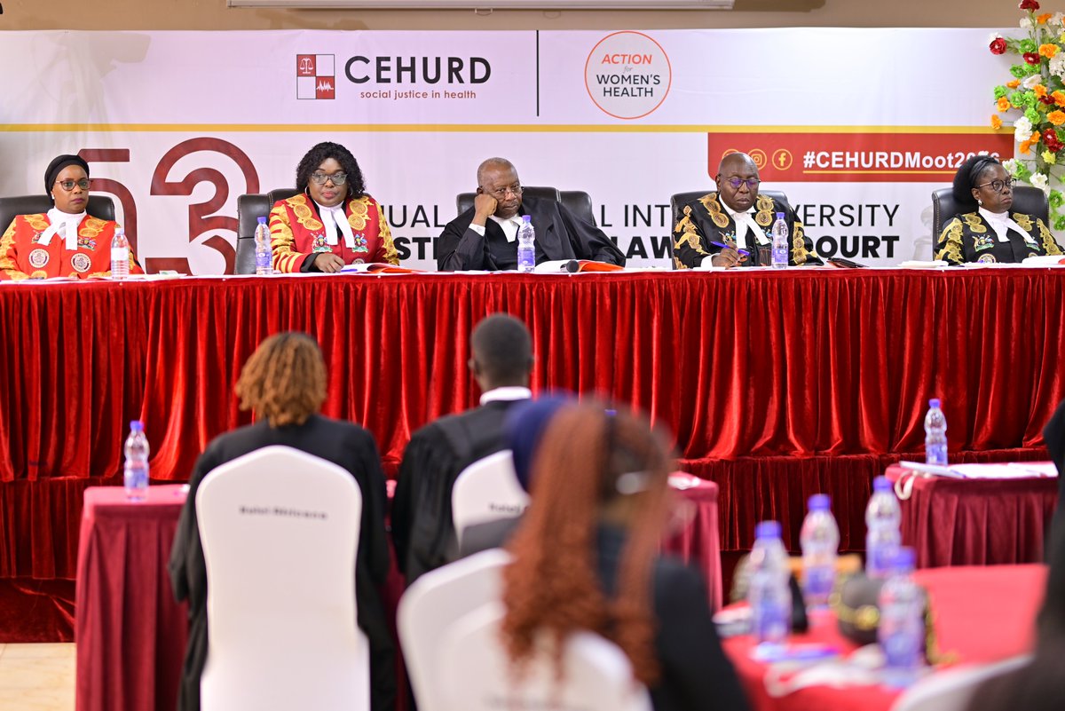 IGGUganda's tweet photo. NURTURING INTEGRITY, CONSTITUTIONALISM  & THE RULE OF LAW 
The @IGG Lady Justice Naluzze Aisha Batala, is one of the Judges at the Finals of the 13th Annual National Inter-University Constitutional Law Moot Court Competition, organised by the Centre for Health, Human Rights and Development (CEHURD) at Hotel Africana today.
Lady Justice Naluzze is serving on the panel of Judges alongside:
1. Hon. Rtd. Justice Stephen Martin Egonda Ntende
2. Hon. Justice Catherine Bamugemereire
3. Hon. Justice Geoffrey Wilfred Kiryabwire
4. Hon. Justice Eva Luswata
The Moot Court Competition provides law students with an opportunity to strengthen their skills in legal research, constitutional interpretation, advocacy and public speaking—competencies that contribute to nurturing a professional, ethical and accountable legal profession.
This year’s competition is held under the theme:
“Reproductive and Gender Justice in Uganda: Navigating Constitutional Rights, Public Interest and Social Values.”

#CEHURDMoot2026