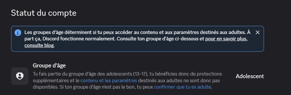 Megdrawingz's tweet photo. Thanks @discord. 

I'M 19YO AND MY ACCOUNT IS FUCKING OLD. SINCE WHEN AM I PUT IN THE TEENAGERS ? 

And I do not want to give out my ID card or anything. I may reach out towards the @discord_support (even if I am not satisfied with my previous experience with it). https://t.co/mmtFKqCplI