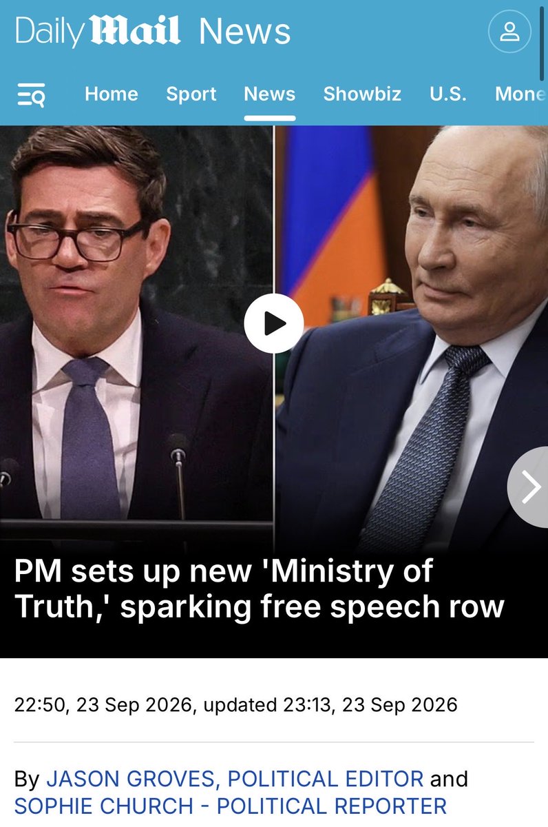 SpeechUnion's tweet photo. Andy Burnham has launched his very own Ministry of Truth at the heart of Government. 2026 meets 1984.

At the UN, the Prime Minister announced the formation of the ‘National Centre for Information Defence’, ostensibly to protect the UK from Russian bots and interference. He then claimed that Brexit had been exploited by Vladimir Putin to sow division in Britain.

We have no guarantees that this new unit will not be used to silence dissent among the British public. We have already seen how policies such as non-crime hate incidents go far beyond mere scope creep and infringe upon our right to free speech. 

It is important to view this in the round: more than 62,000 people have been arrested for ‘speech-related’ offences in the last five years alone.

This is happening at the same time as the UK Government pursues plans to force social media platforms to promote state-approved “trustworthy” news sources, such as the BBC, while demoting more critical outlets such as GB News.

Ironically, Ofcom’s own survey — despite the regulator’s apparent attempts to hide it — showed that GB News viewers considered it more trustworthy than any public broadcaster.

Read more below 👇