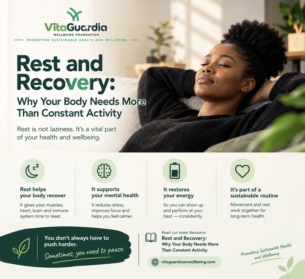 VitaGuardia's tweet photo. X

Rest isn’t laziness. 🌿

Your body needs time to recover from work, exercise, stress and everyday demands.

You don’t always have to push harder. Sometimes, you need to pause.

Read more: https://t.co/m3T4oV6wuu

#VitaGuardia #RestAndRecovery https://t.co/bN06B1AhBu
