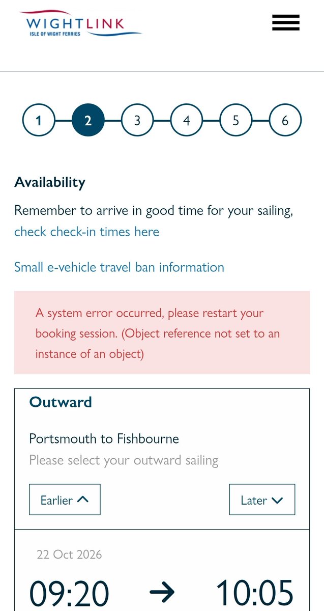 rquickenden's tweet photo. Struggling to book tickets today on mobile and desktop sites..

Just letting you know. 
@wightlinkferry https://t.co/rxh5UEbvnH