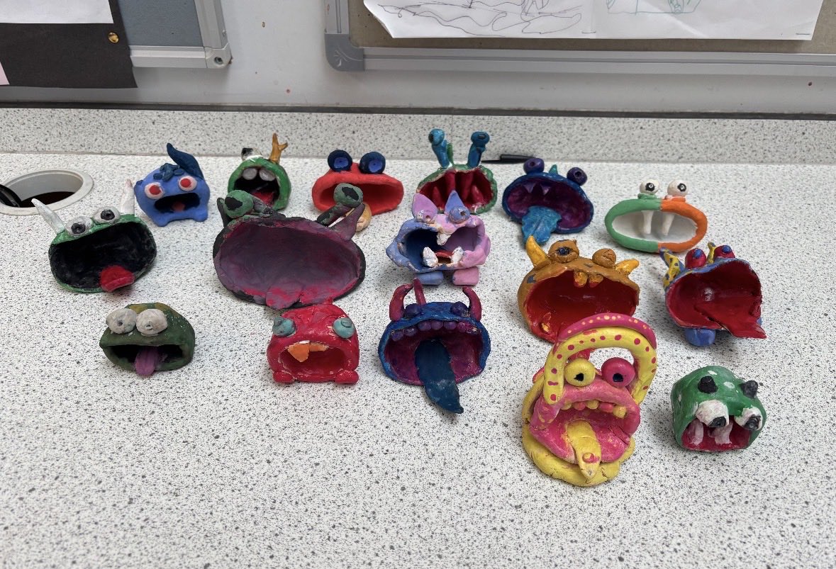 CAFSSHS's tweet photo. Mrs Hatherall’s S2 art pupils have made some fantastic clay monsters recently! Well done, everyone! @StStephensHS @sshsparents https://t.co/MA7FWCXt5w