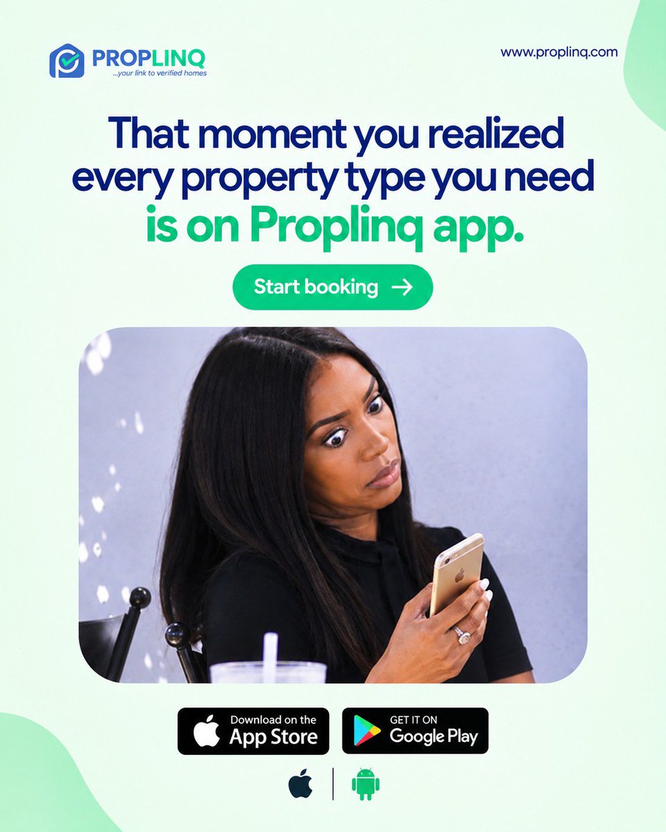 iam_MrPhil's tweet photo. Finding a shortlet, hotel, or rental property in Nigeria shouldn’t feel like a full time job.
@proplinq roplinq brings verified listings, flexible property options, and secure booking into one place.

Search smarter. Book with confidence.
Download Proplinq on iOS &amp; Android. https://t.co/0eTSyh0m7a