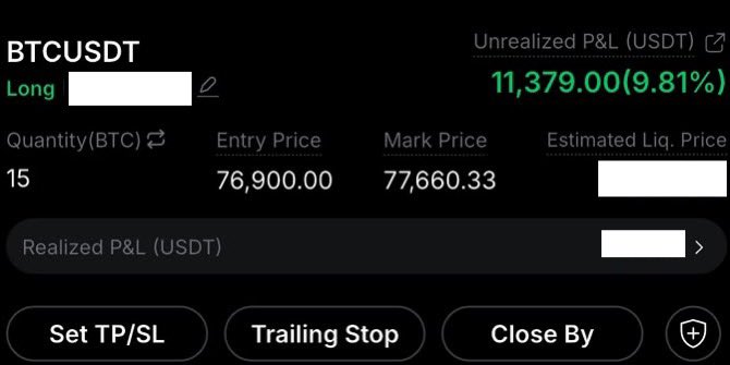 xapan03's tweet photo. I opened the first swing long in the $76,900 range.
It’s part of my strategy!
If I get liquidated, I can long the bottom with double the Bitcoin size.
Once Bitcoin loses the $76,700 support, I’ll add more to the long between $75.5k and $73k–$73.9k.

bitcoin:native https://t.co/EuxwltaRcS