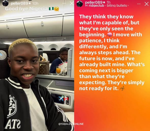 yabaleftonline's tweet photo. "I'm always steps ahead" — Peller shares cryptic post as he and his wife, Jarvis, leave Nigeria for Canada. https://t.co/h7LdW99ALI