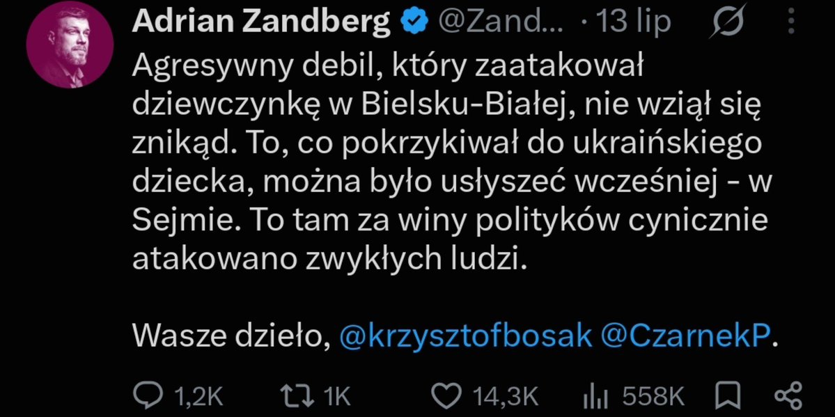 sarmatoo's tweet photo. Potężny Adrian Zandberg nie powiedział ani słowa o banderowskim terroryście, który zamordował człowieka, ale kiedy ktoś zwrócił uwagę młodej banderówce, żeby nie zachowywała się jak zwierzę w autobusie, pierwszy był do pisania tweetów.

Patriotyczna lewica w pigułce. https://t.co/SwdZxkzD0a