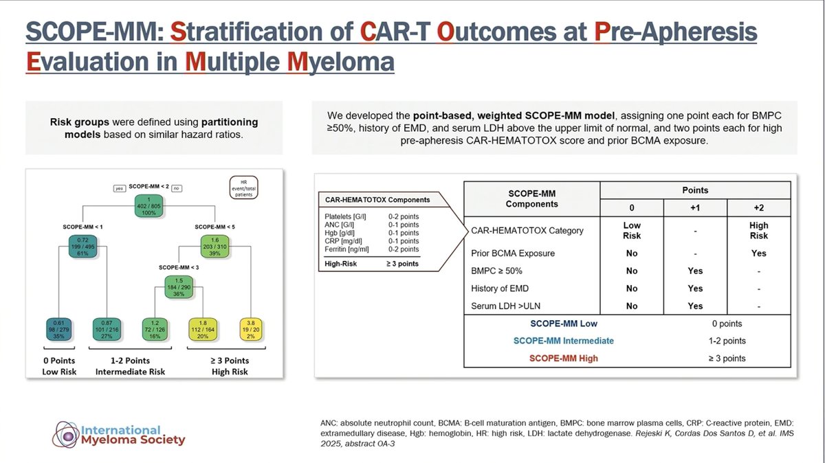 Samer Al Hadidi, MD,MS,FACP (@HadidiSamer) — #IMS26 — SCOPE-MM: Stratification of CAR-T Outcomes at Pre-Apheresis Evaluation in Multiple Myeloma, IMS26