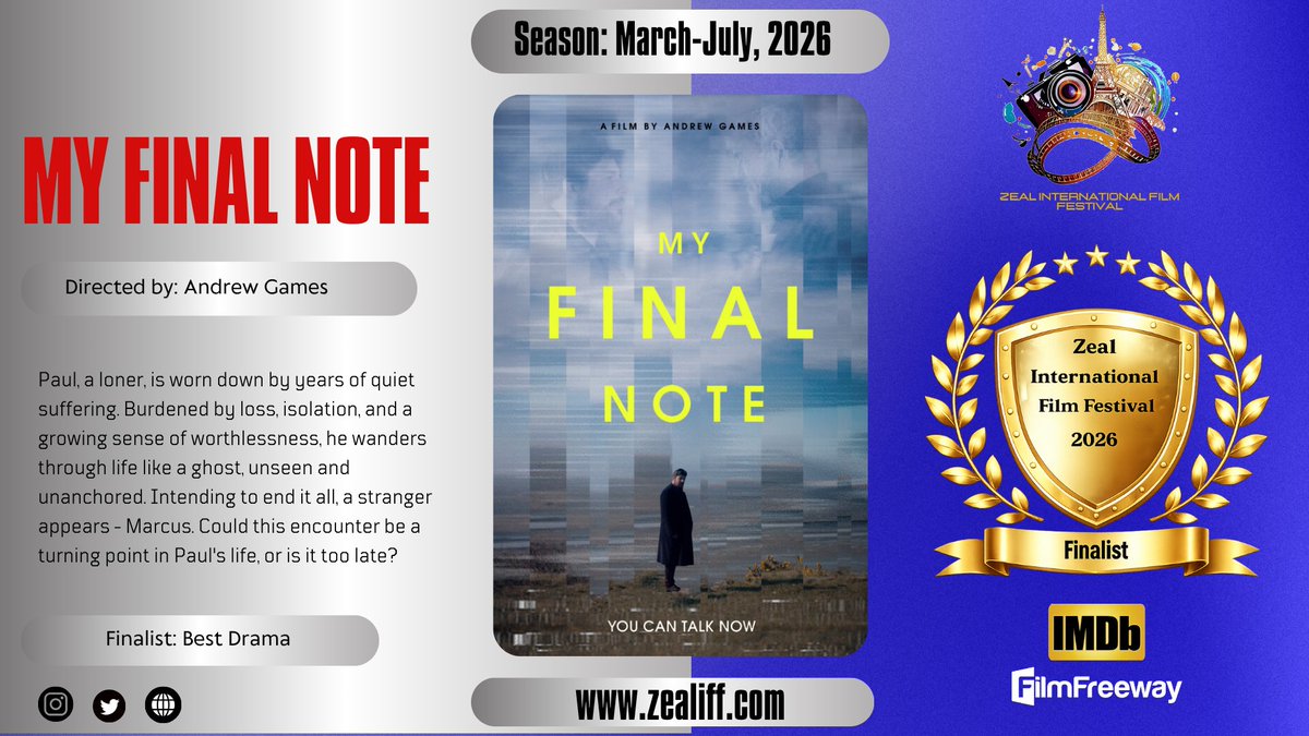 zealfestival's tweet photo. β¨π Congratulations to the director, Andrew Games, and the entire team on their remarkable achievement!
#finalist #MyFinalNote #drama #ziff https://t.co/iayQZDGs2Z