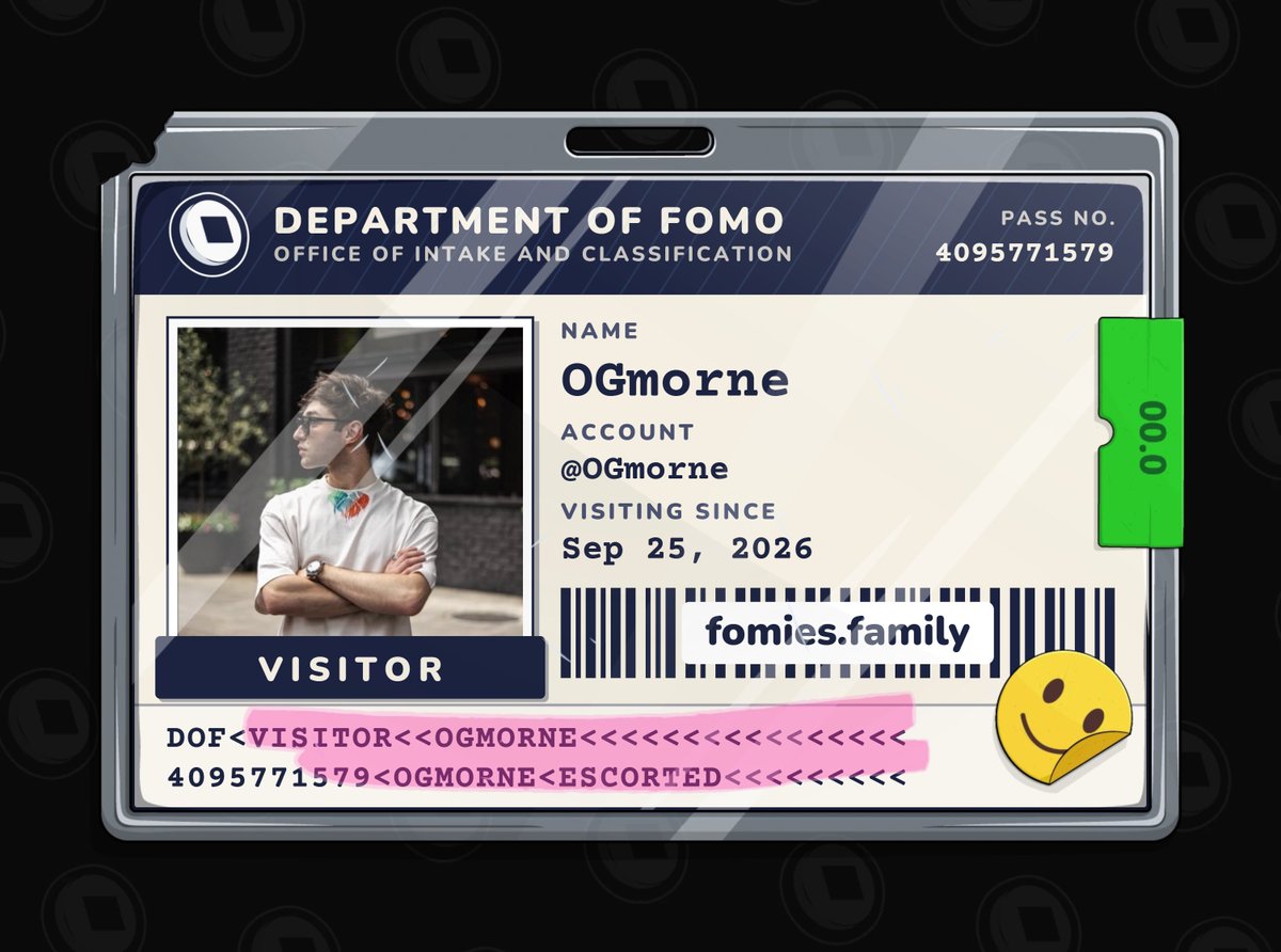 OGmorne's tweet photo. visiting the department of fomo. no case yet. must be escorted at all times. @FomiesNFT https://t.co/KNZ71kqPqq
